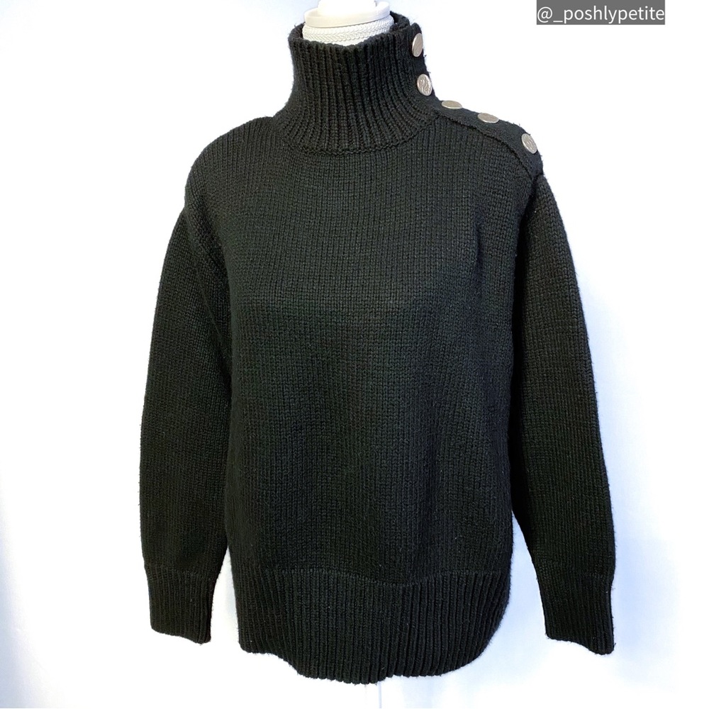 Zara knit small black mock neck button sweater - Picture 1 of 16